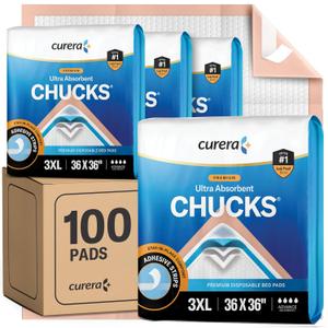Chucks Premium Disposable Underpads 36"x36" [100-Count] Ultra Absorbent Chux Incontinence Bed Pads Disposable Adult with Adhesive Tape, Pee Pads Pet Training Pads XXXL 36x36 Bulk Pack