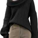 Saodimallsu Womens Off The Shoulder Sweater Top Oversized Fall Batwing Boat Neck Knit Sexy Casual Pullover (Medium, Black)