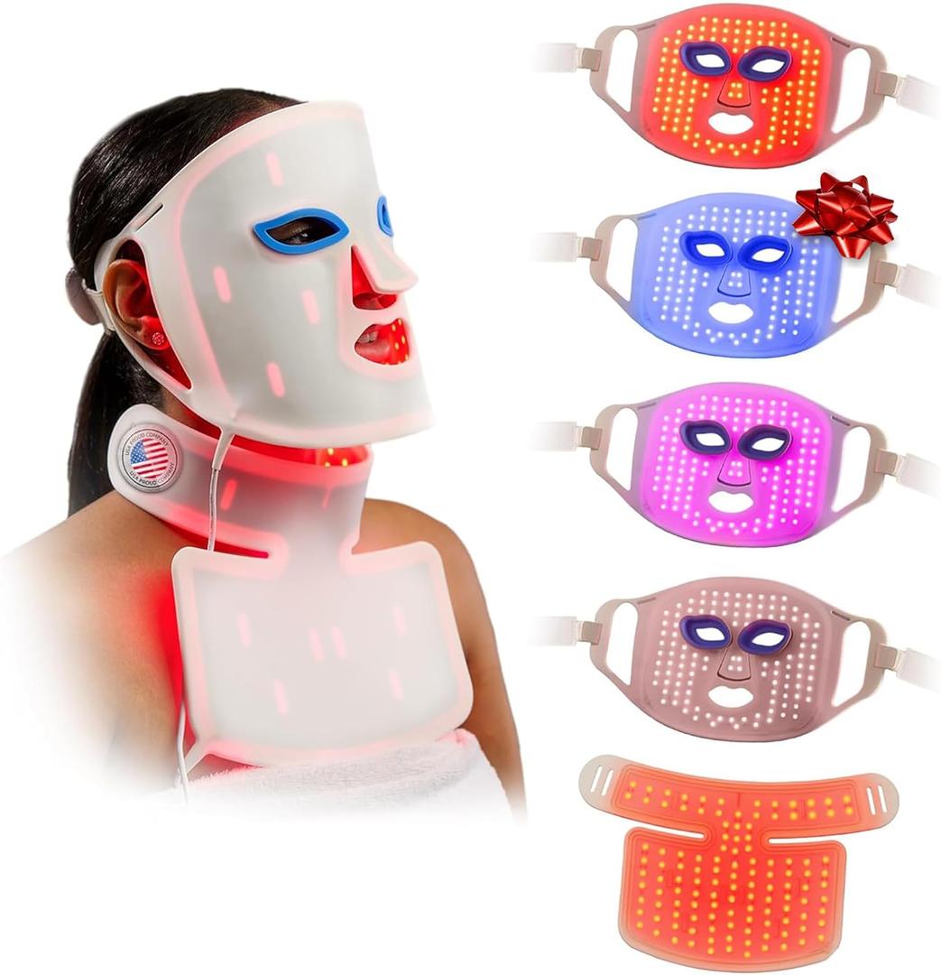 Lifepro Red Light Therapy Face Mask - LED Light Therapy Mask with 3 Colors for Face and Neck - Portable Skin Care Device for at-Home Facials