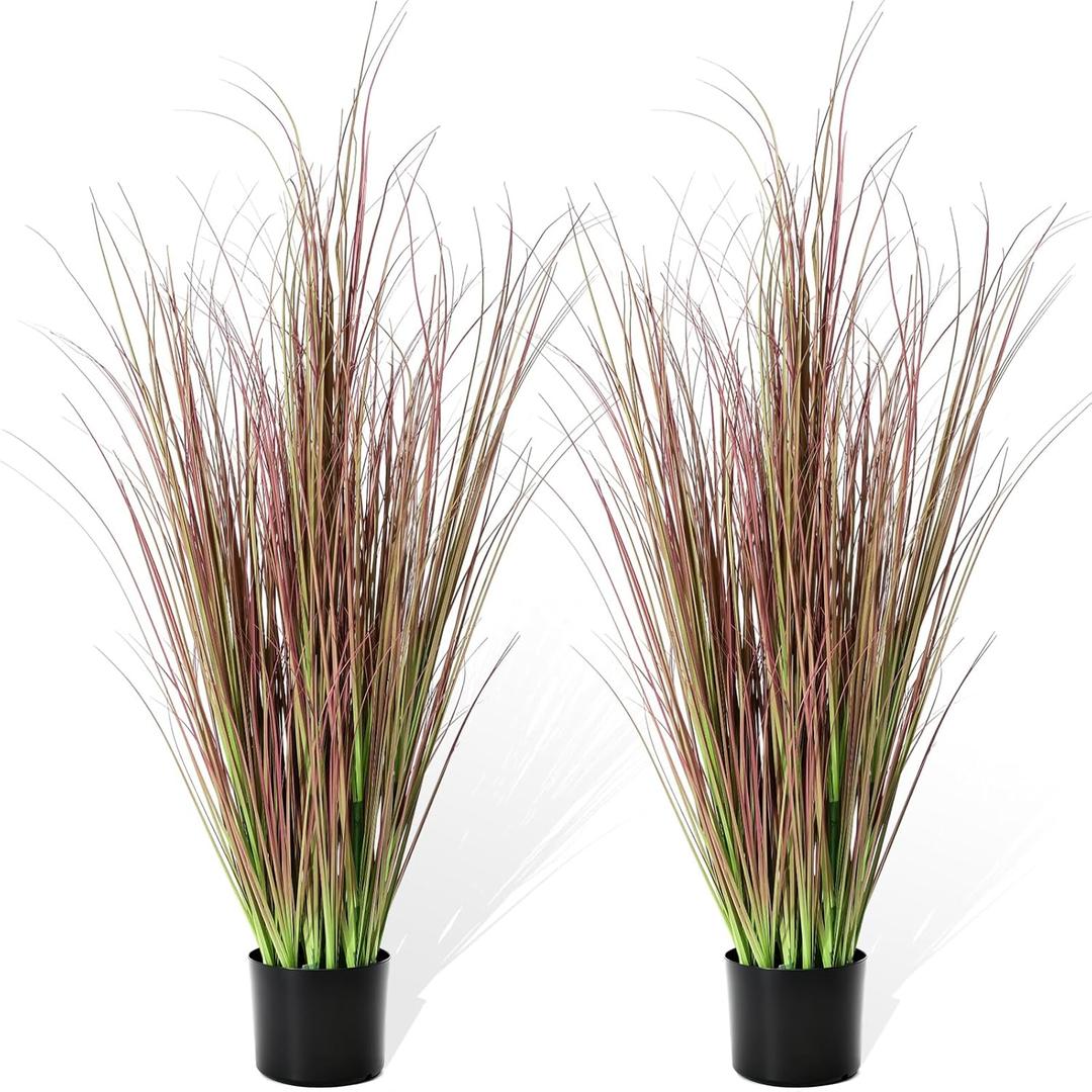 Jexine 2 Pieces Tall Artificial Grass Plant Potted Artificial Greenery Floor Plants Fake Pampas Grass Tall in Pot for Housewarming Gift House Garden Bathroom Lobby Indoor Outdoor (Autumn,4 ft)