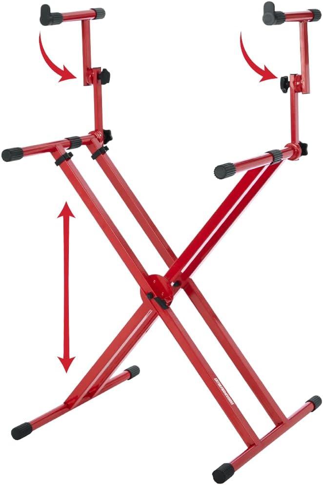 Gator Frameworks Deluxe Two Tier X Frame Keyboard Stand, Bright Red Finish (GFW-KEY-5100XRED)