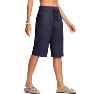 ISEEGZ Women's Swim Capris Pants High Waist Tummy Control Quick Dry UPF 50+ Long Board Shorts with Liner and Pockets, XL