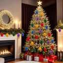 15 Pcs Christmas Velvet Balls Bulk C9 Flocked Christmas Tree Ball Ornaments Plastic Shatterproof Xmas Decorative Hanging Home Ornaments for Xmas Tree Party Holiday Decor (2.36'',Rainbow)