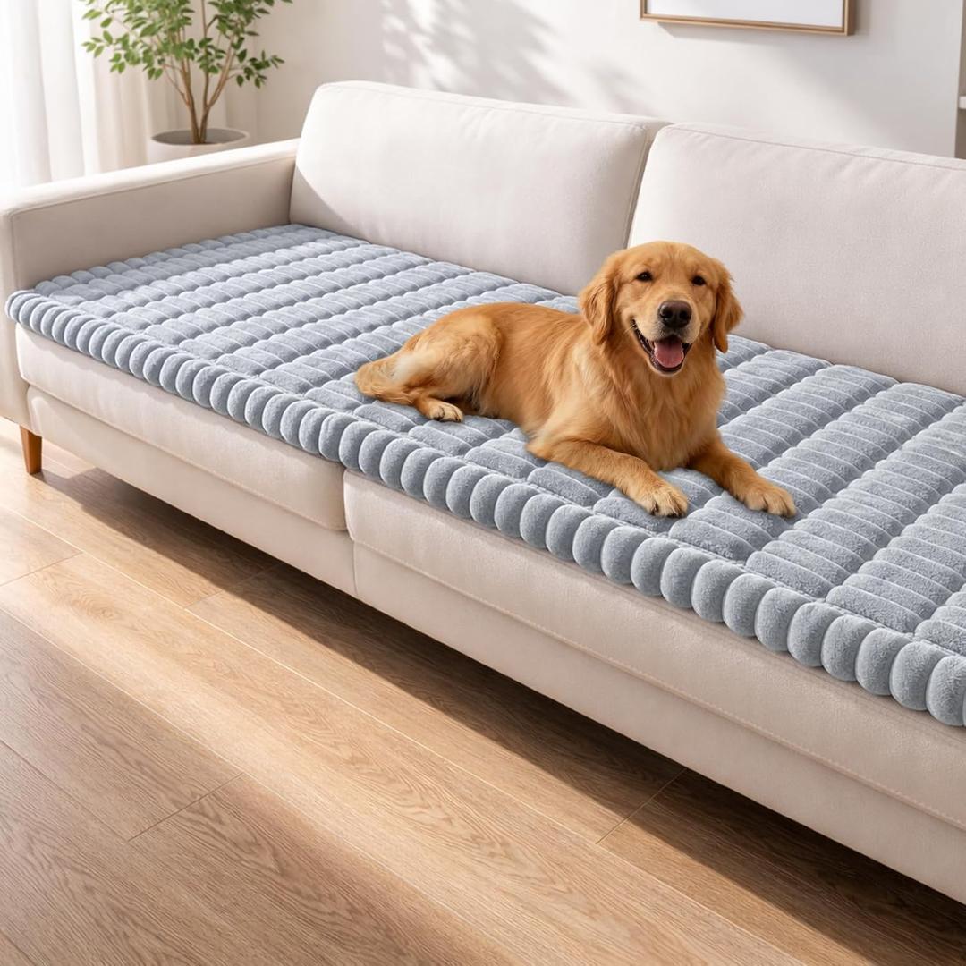 Couch Cover for Dogs Washable,Non Slip Fuzzy Durable Couch Covers for 3 Cushion Sofa Pet Friendly Sofa Cover Dog Thick Soft Slipcovers Protector Couches Mat Bed (Light Grey,27.6" x 59"/70 x 150cm)