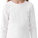 Resinta Girls Basic Long Sleeve Crew Neck Top Kids Layering Tees Casual Soft Solid Pullover T-Shirts 2-14 Years (White)