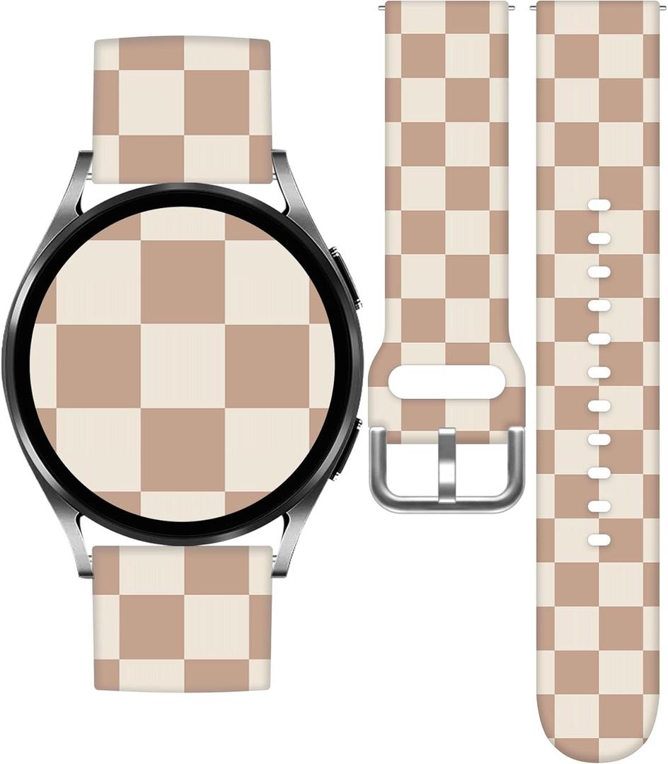 Watch Bands Compatible with Samsung Galaxy Watch 40mm 42mm 44mm 45mm 46mm, 20mm Pattern Replacement Silicone Strap for Galaxy Wacth 7/ 6/ 5/ 4/ 5/ 5 Pro/ Wacth 4 Classic/ Wacth 3 (41mm)/ Wacth Active 2 (Checkered-Brown)