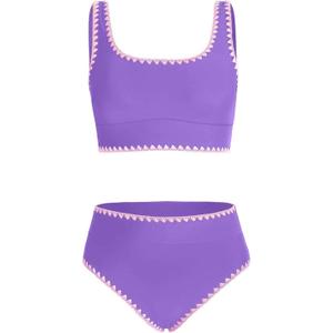 blibean Teen Girls Swimsuits Two Piece Bikini Sets with Chest Pad Size 6-15 Years (Purple, M)