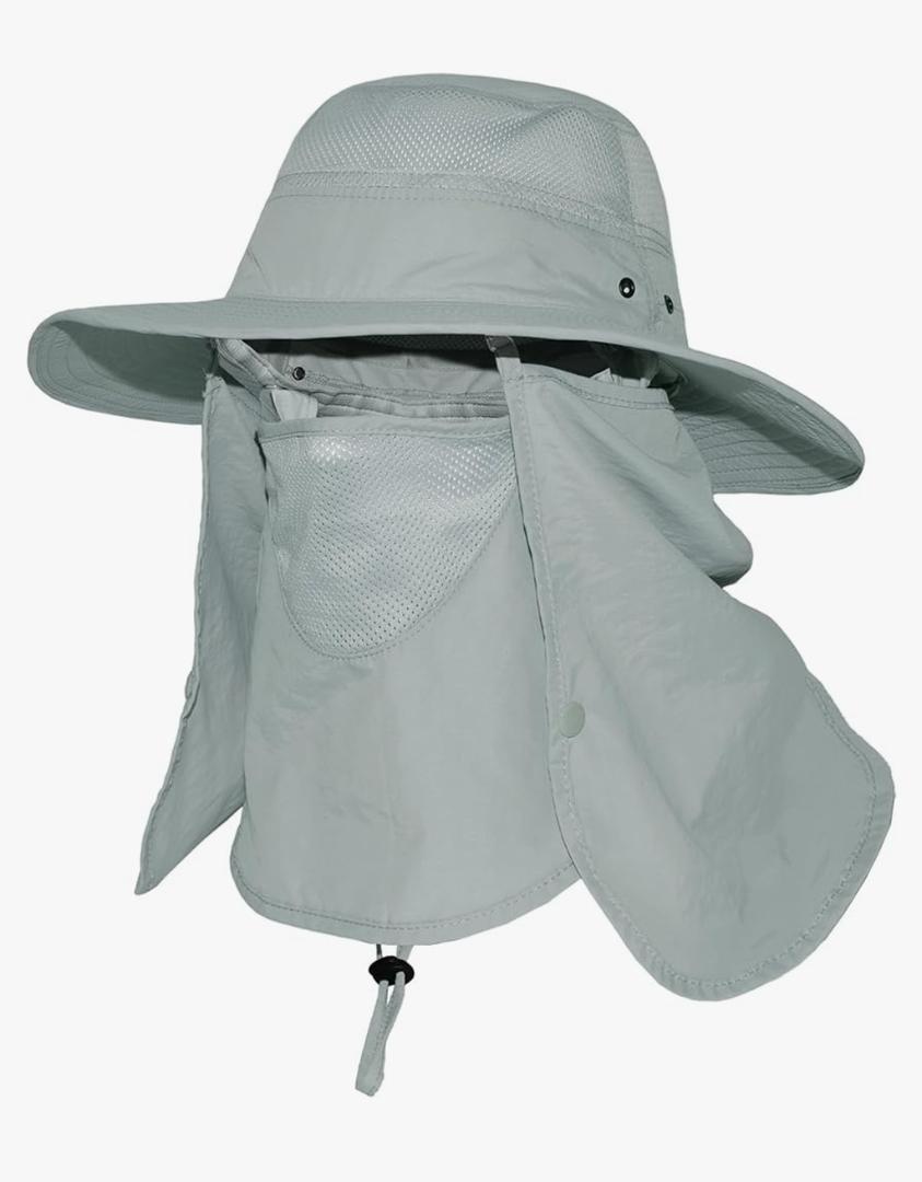 Wide Brim Sun Hat with Detachable Face Cover & Neck Flap Waterproof Safari Fishing UPF 50+ UV Protection Hat for Men Women