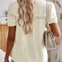 Womens Tops V Neck Short Sleeve Blouses Casual Flowy Button Up Shirts Embroidered Lace Boho Clothing Trendy (M)