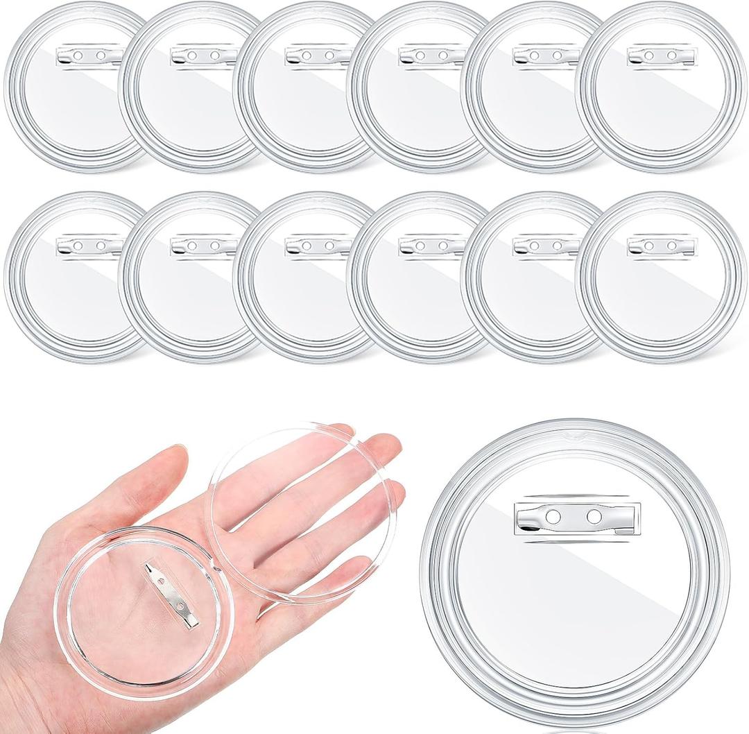 Yilloog 12 Pcs 3 Inch Clear Button Pins for Crafts DIY Photo Acrylic Blank Pins Bulk for Picture Make Your Own Buttons Badge Maker DIY Crafts Supplies
