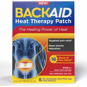 Backaid Heat Therapy Patch, Air-Activated Therapeutic Heat, Wide for Lower Back and Hip Pain Relief, 6 Count Backaid Heat Therapy Patch, Air-Activated Therapeutic Heat, Wide for Lower Back and Hip Pain Relief, 6 Count