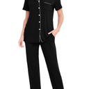 SWOMOG Women Pajama Sets Two-Piece Nightwear Short Sleeve Sleepwear Button Down Pj Lounge Sets with Long Pants L