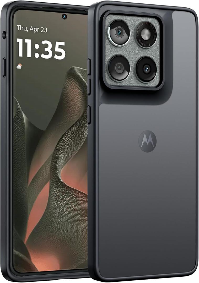 FNTCASE for Motorola Edge-2025 Translucent Case: Matte Textured Military Grade Drop Protection Cell Phone Cover - Slim Rugged Durable Shockproof Protective Bumper Phonecase (6.6 inch/Black)