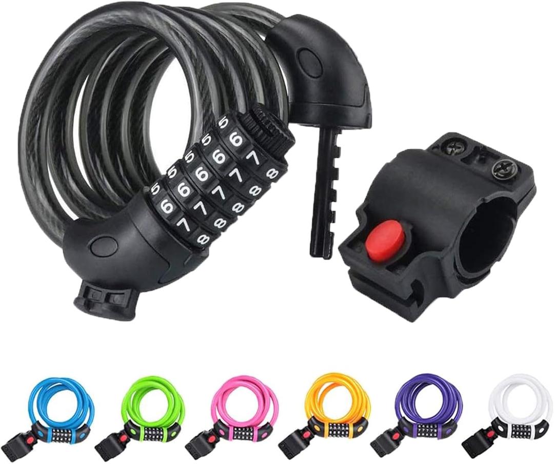 NDakter Bike Lock, 4/5.6 Feet Bicycle Cable, High Security 5 Digit Resettable Combination Coiling Bicycle Lock, Heavy Duty Anti Theft Cable with Mounting Bracket, 1/2 Inch Diameter (12mm) (Black)