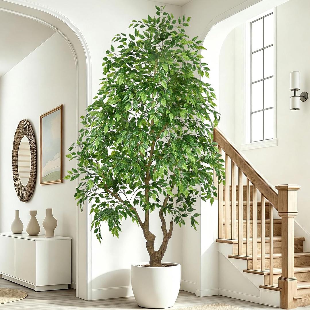 7FT Artificial Ficus Tree Tall Faux Indoor Plant with Lush Green Leaves