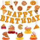Pizza Party Decorations Pizza Game Birthday Party Decor Supplies Includes Happy Birthday Banner Military Hanging Swirls Camoflage Honeycomb Centerpiece