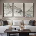 Large Framed Black and Beige Neutral Abstract Wall Art for Living Room, 3 Piece Modern Canvas Prints Paintings Artwork for Walls, Minimalist Lines Pictures for Hallway Stair Office Wall Decor 24x36 In, 24" W x 36" H x 3Pcs