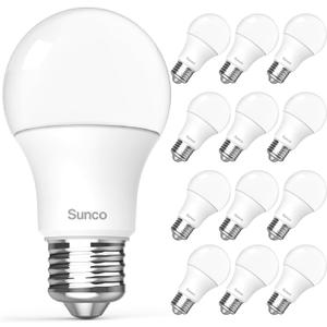 Sunco 12 Pack A19 LED Light Bulbs, E26 Base Lamp Bulbs, [Focos LED para Casa], 1600 LM, 12W (100W Equivalent), 3000K Warm White, Non-Dimmable, 25000 Lifetime Hours for Bedroom, Bathroom UL