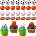 XunYee 32 Pcs Mini Foam Balls Sports Cupcake Toppers 1.6 Inch Basketball Soccer Stress Ball Small Football Baseball Cake Topper Sports Party Favors for Birthday Party Supplies Decoration(Mixed Balls)