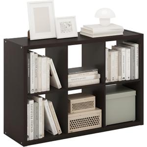 Furinno Cubicle Book Shelf, 6-Cube Bookshelf, Extra Thick Frame Horizontally & Vertically Reversible Bookcase with Open Back, 14.6" x 44" x 30", for Living Room, Bedroom, Home Office, Black Dark Oak, 6-cube,1.2in