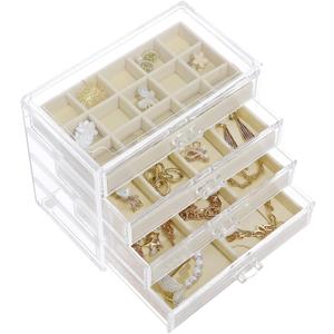 misaya Earring Organizer with 4 Drawers, 31-Slot Acrylic Jewelry Organizer Box for Women, Birthday Present, Cream