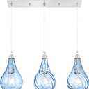 TENGXIN 3-Light Pendant Lights for Kitchen Islands - Brushed Nickel with Blue Glass. Farmhouse Style, Ideal for Dining Rooms and Bedrooms, 6 Inch