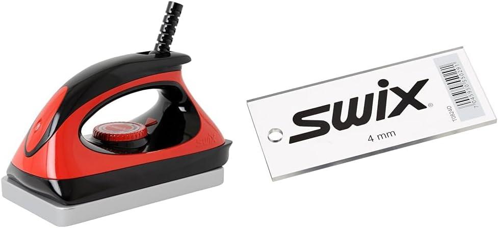 SWIX T77 Economy Waxing Iron for Alpine and Nordic Skis, Snowboard | 110V 1000 Watt Wax Iron with Temperature Adjustment & T0824D Plexi Scraper, 0.2 inches (4 mm)