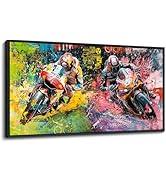 Motorcycle Wall Art, Graffiti Motorcycle Pictures Wall Decor, Racer Sports Canvas Prints Painting, Modern Large Framed Artwork For Living Room Office Bedroom Bathroom Corridor 60"x 30"