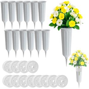 Cemetery Vases for Grave12 Pack Cemetery Flower Holder with SpikesGrave Decorations for Cemetery Memorial Plastic Cemetery Floral Vase (12, Gray)
