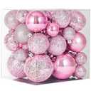 46 Pcs Pink Christmas Ball Ornaments, Shatterproof Christmas Tree Ornaments Set with Velvet Christmas Bows, Vintage Xmas Decorations with Hanging Hooks in 3 Sizes(Small Medium Large)