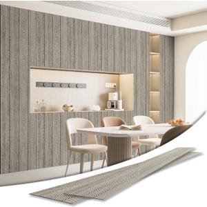 Art3d 4-Pack Glue-On Herringbone Wainscoting Panel for Interior Wall Decor - 104 x 12 Inch Polystyrene Ultralight Slim Slat Wall Panels for Living Room Bedroom, Ashtree