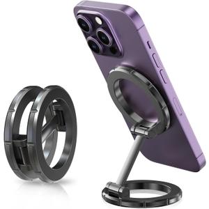 Magnetic Phone Stand, Compatible witHolder, for iPhone 16 15 14 13 12 Pro Max and Magsafe Case (h MagSafe Phone Stand Holder for Desk, Multi-Functional Foldable, Double-sided Magnetic Cell Phone Black)