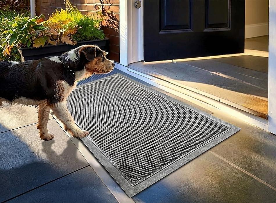 Muddy Mat Mesh Door Mat Heavy-Duty Quick-Dry Floor Mat, Sand & Dirt Trapper for Indoor & Outdoor, Ideal for Entrance, Mudrooms, Patios & Garages, Low-Profile, Non-Slip, Washable  Grey 17"x30"x0.4"