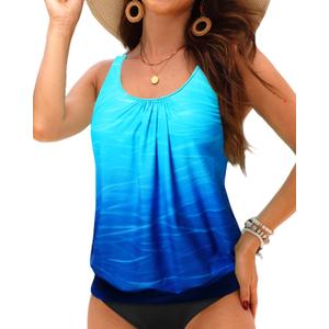 Yonique Womens Blouson Tankini Top No Bottom Loose Fit Swim Top Modest Tank Top (XX-Large, Blue Gradient) Yonique Womens Blouson Tankini Top No Bottom Loose Fit Swim Top Modest Tank Top (XX-Large, Blue Gradient)