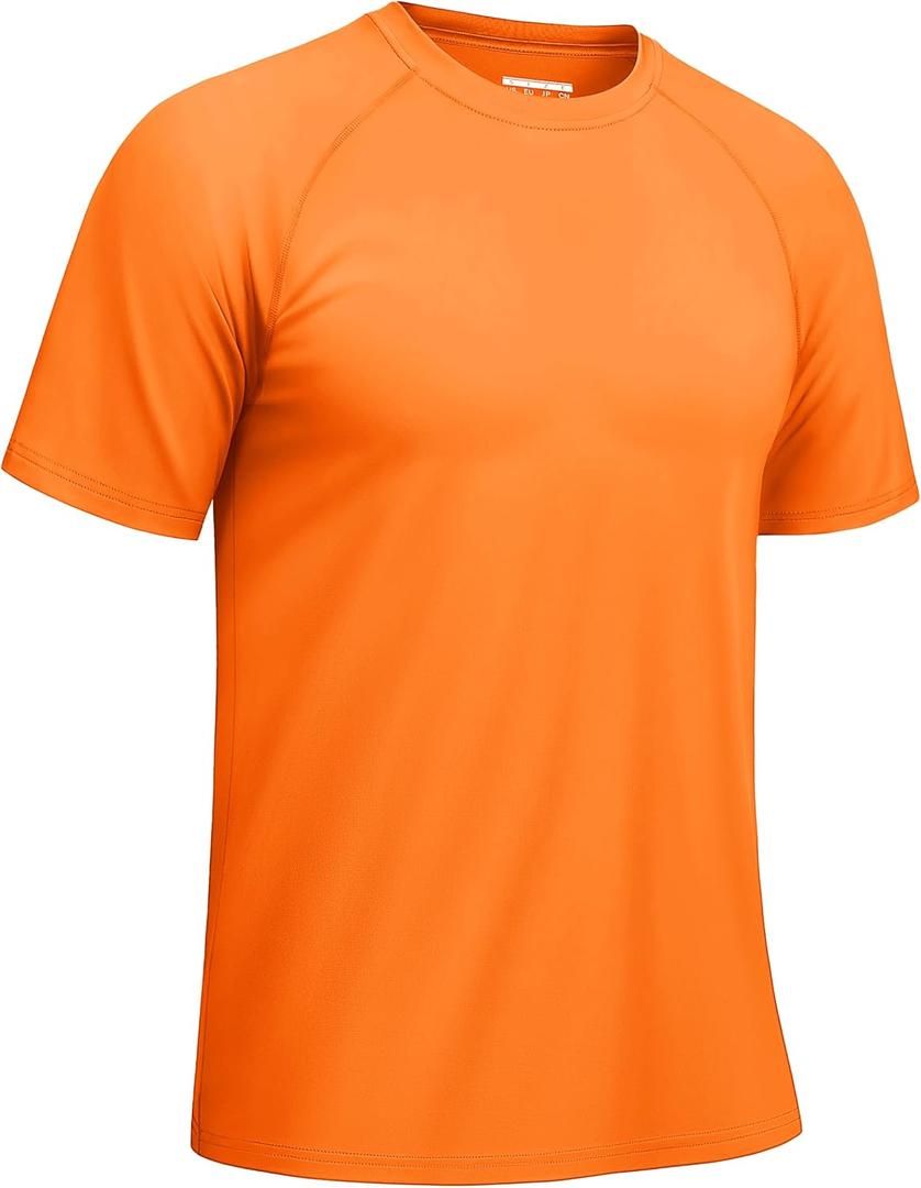 TACVASEN Men's Rashguard Shirts Short Sleeve UPF 50+ Sun Protection SPF T-Shirt Quick Dry Fishing Swim Athletic Tops (Orange, S)