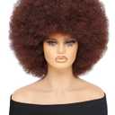 GKtineke Short Afro Wig With Bangs for Black Women 70s Afro Kinky Curly Wig Bouncy Huge Fluffy Puff Wigs Synthetic Hair for Cosplay Daily and Party (Red Brown, 14 Inch)