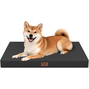 Outdoor Dog Bed for Medium Dogs, Waterproof Dog Crate Mat Orthopedic Egg Crate Foam Pet Bed with Washable Removable Oxford Cover, Black