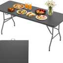 BestOffice 6 FT Picnic Table, Portable Plastic Folding Table with Carrying Handle Perfect for Picnics, Parties, Party and Camping, Grey