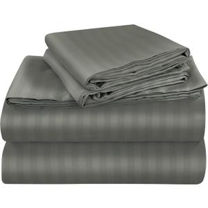 ROYALE LINENS 3 Piece Twin XL Sheets Set - Soft Brushed 1800 Microfiber - 1 Fitted, 1 Flat Sheet, 1 Pillow case - Wrinkle Free & Fade Resistant - Hotel Luxury Bed Sheets (Stripe Grey, Twin XL)