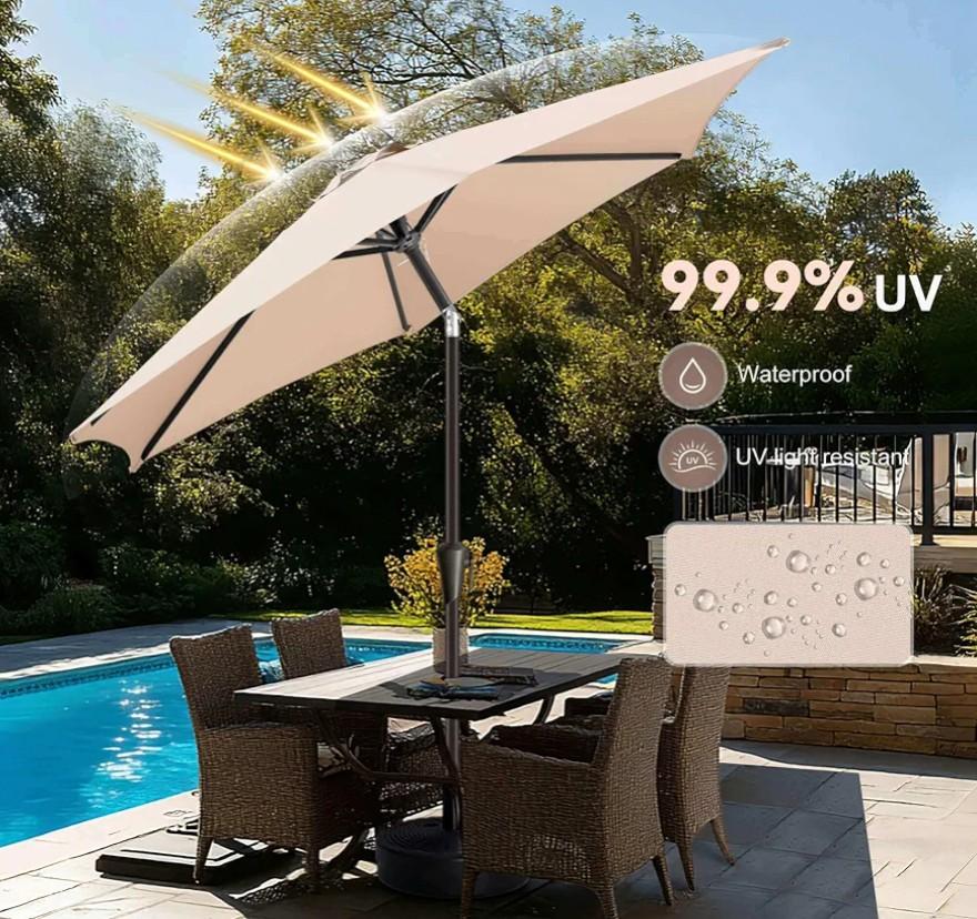 Outdoor Patio Umbrella - Table Umbrella Waterproof UV Protection, Sombrillas de Patio with Push Button Tilt, Sun Umbrella for Pool, Porch, Garden, Deck, Backyard (Beige)