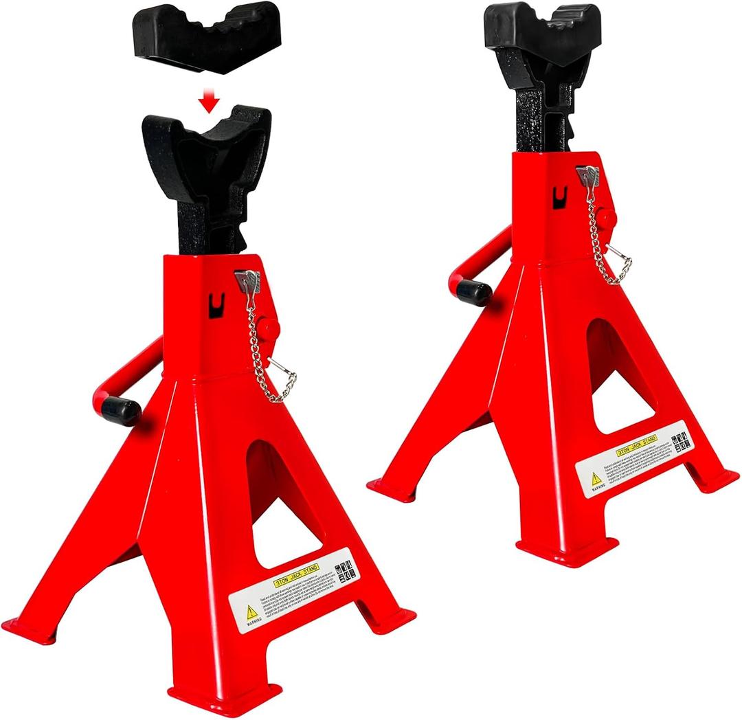 Jack Stands 3 Ton (6,600 LBs), 11.22"-16.54" Adjustable with Double Pin Locking for Reinforced Safety. Car Jack Stand with Extra Rubber Pads for Trucks, Home,Garage,Lifting, Red, Pack of 1
