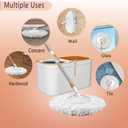 Floor Spin Mop and Bucket Set with Wringer System Extended Stainless Steel Handle 61for Home Floor Cleaning Use with 5 Replacement Head Refill and 1 Cleaning Brush Head