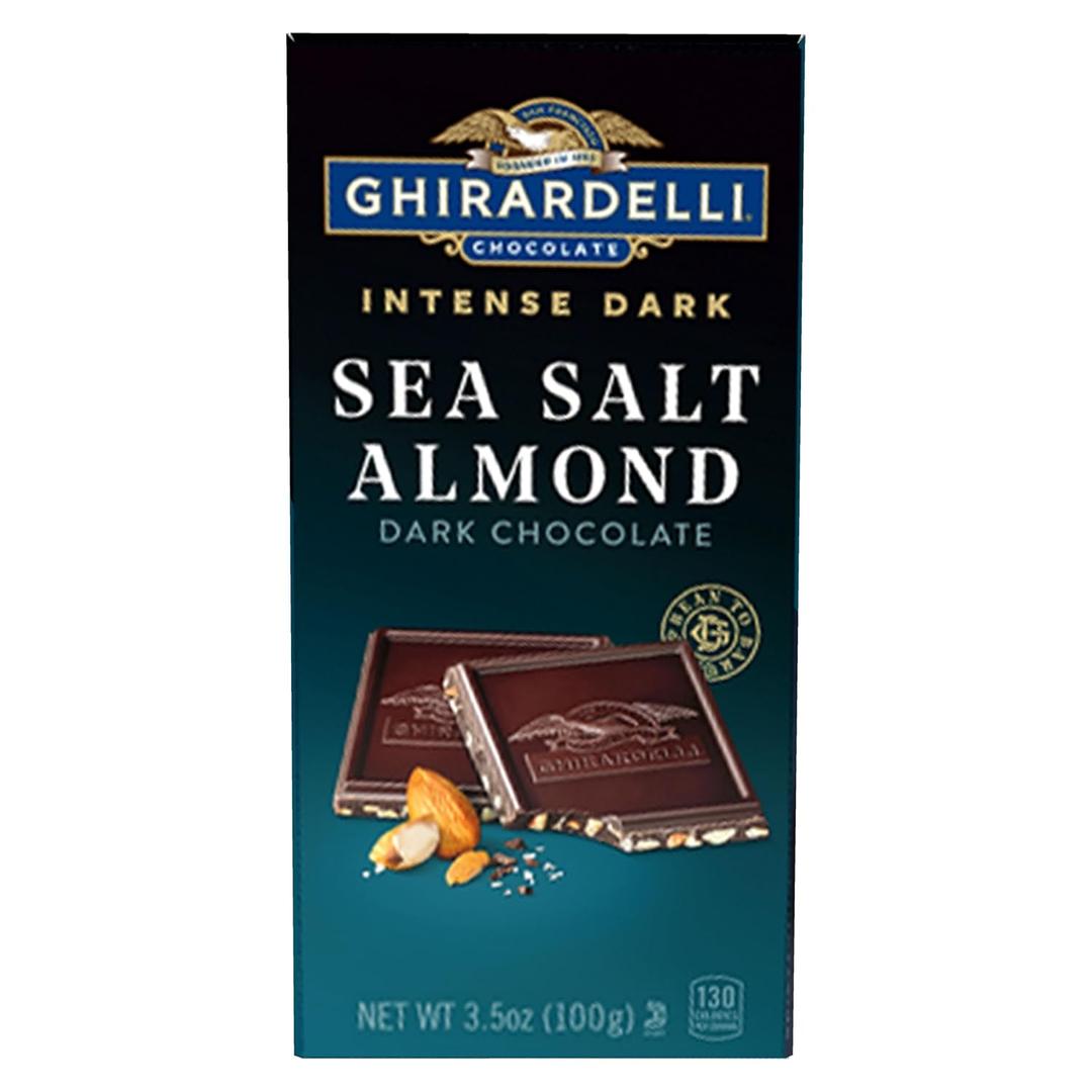 GHIRARDELLI Intense Dark Chocolate Bar, Sea Salt Almond, 3.5 Oz Bar (EXP 02/28/27)