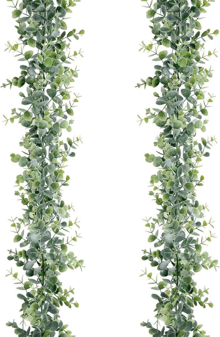 Sggvecsy Artificial Eucalyptus Garland 2 Pack Fake Eucalyptus Greenery Garland Faux Hanging Plants Artificial Vines, 6 Feet/Strand for Wedding Backdrop Arch Wall Table Party Outdoor Festival Decor