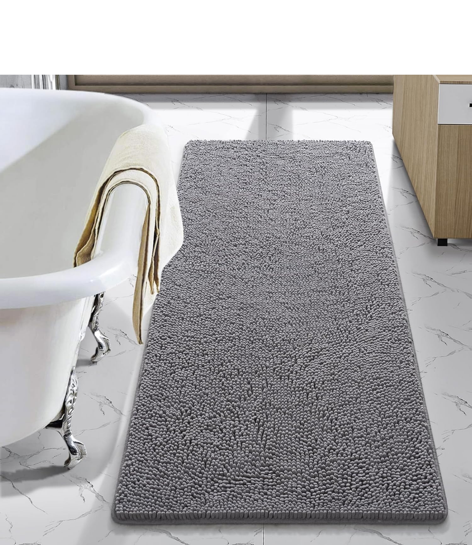 Luxury Bathroom Rug Shaggy Bath Mat 24 x 60 Inch, Washable Non Slip Bath Rugs for Bathroom Shower, Soft Plush Chenille Absorbent Carpets Mats, Gray
