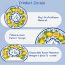 50 Pack Lemon Paper Placemats Disposable 50 Pack 13.7 Inch Cyan Blue Tiles Lemon Fruit Round Place Mats Summer Table Mats for Kitchen Dining Party Decoration