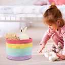 XUANGUO Woven Cotton Rope Storage Baskets - 3-Pack Round Bins for (10x10x7'') Shelves, Closets & Bookcases | Durable Rope Organizers for Nursery, Baby, Gifts, Easter & More (rainbow)