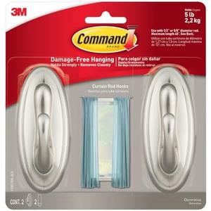 Command 5 lb Large Brushed Nickel Color Hooks, 4 Pack of 2 Wall Hooks and 2 Command Strips, Hooks for Hanging Home Decor, Wall Decor, and Room Decor