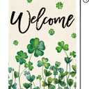 AVOIN colorlife St Patricks Day Garden Flag 12x18 Inch Double Sided Outside, Shamrocks Four-leaf Clovers Welcome Yard Outdoor Flag
