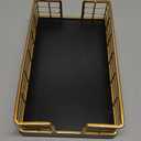 Wican Guest Towel Holder Tray for Bathroom, Oak and Iron Napkins Holder for Powder Room Dinning Table Wooden Basket for Disposable Paper Hand Towels Gold and Black (9.06 x 5.51 x 2.56 inchs)